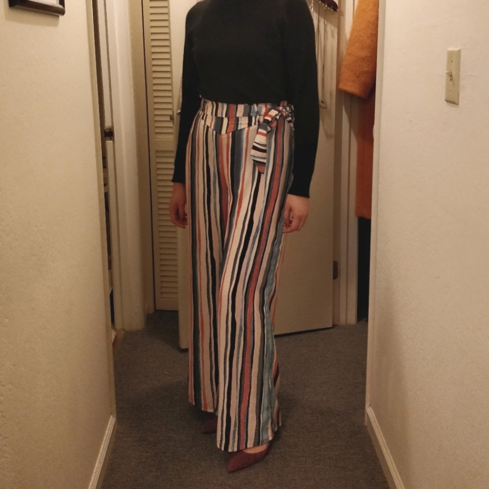 Bar III Wide Leg Striped Pants Size Large Multicolored